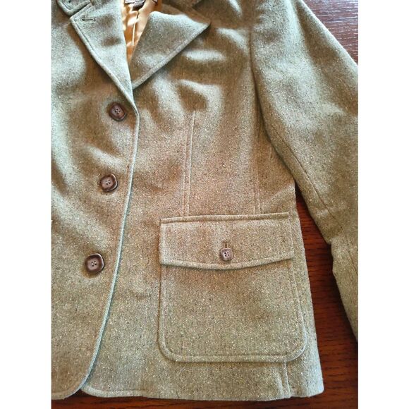 L.L.Bean women's wool silk-blend blazer muted green tweed vintage Size Small pet - Picture 4 of 13